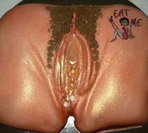 Wet dripping sweet hairy pussy tattooed erotic cake