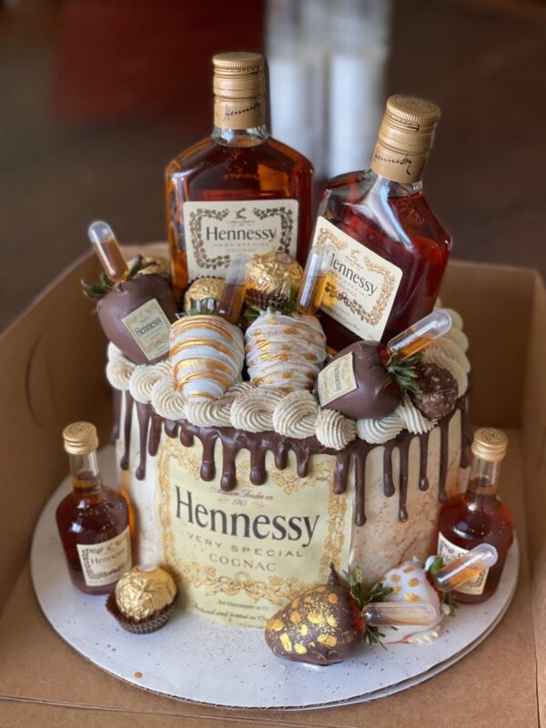 Henessy asst bottle bachelorette cake